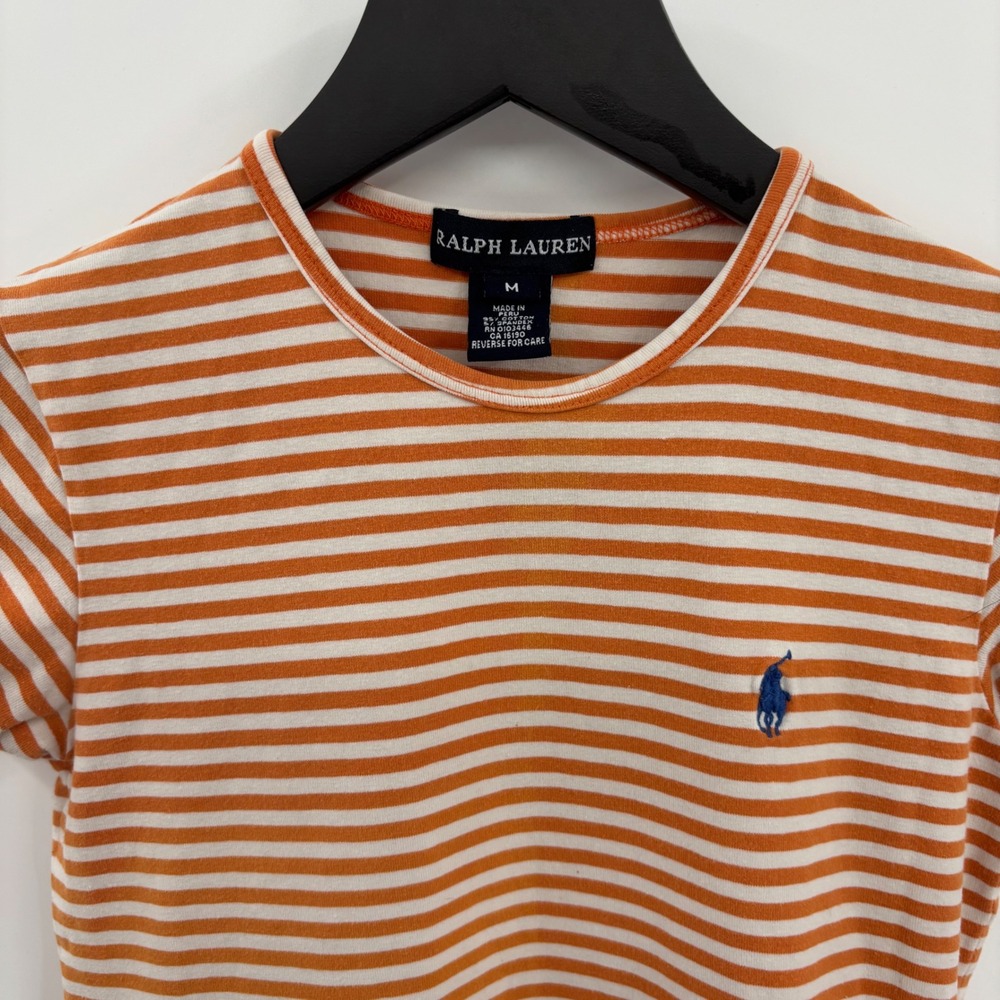 Ralph Lauren Kids Striped Short Sleeve T-Shirt Medium Orange White Pony Logo - Picture 3 of 11